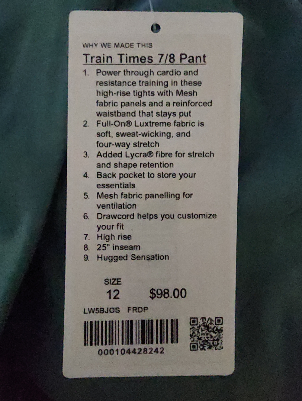 NWT Lululemon Train Times Pant 25"Frosted Pine, Womens 12 - Picture 6 of 6